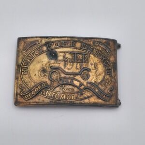 Vintage 1970s Henry Ford Detroit Automobiles Brass Belt Buckle Broken Countryboy